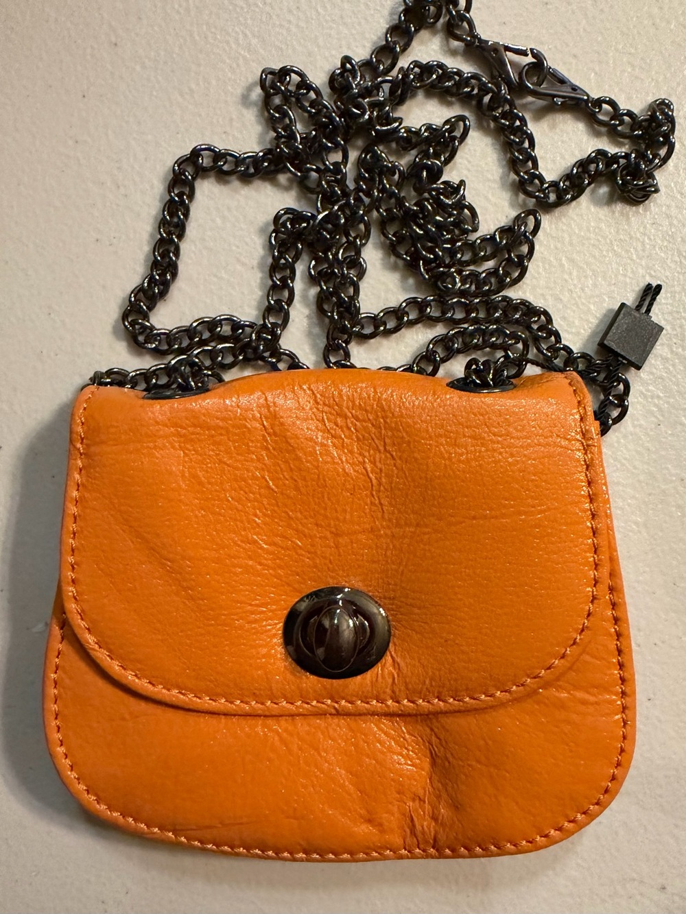 HOBO Orange Leather Mini Crossbody with Dark Metal Chain